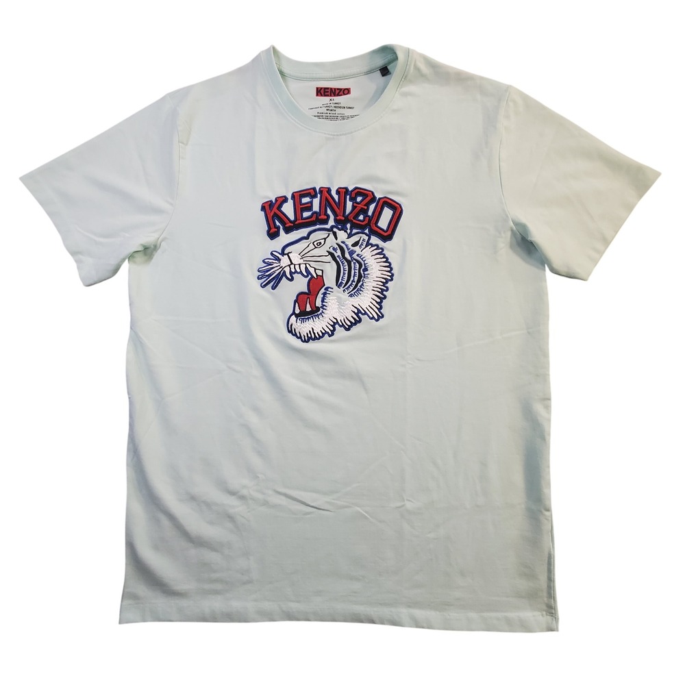 Kenzo Tiger Embroidered Logo T-Shirt Mint Green XL Luxury Premium Cotton Tee